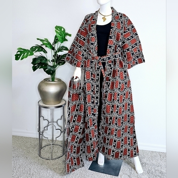 Long African Kimono Headwrap African Print Jacket Ankara Rope - NEW - Picture 2 of 3
